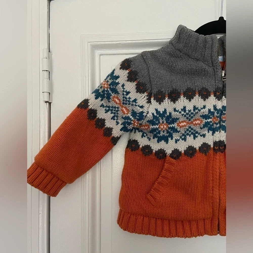 Janie And Jack Wool Cotton Blend Kids Knit Sweater Jacket Orange Gray Blue - Picture 3 of 14